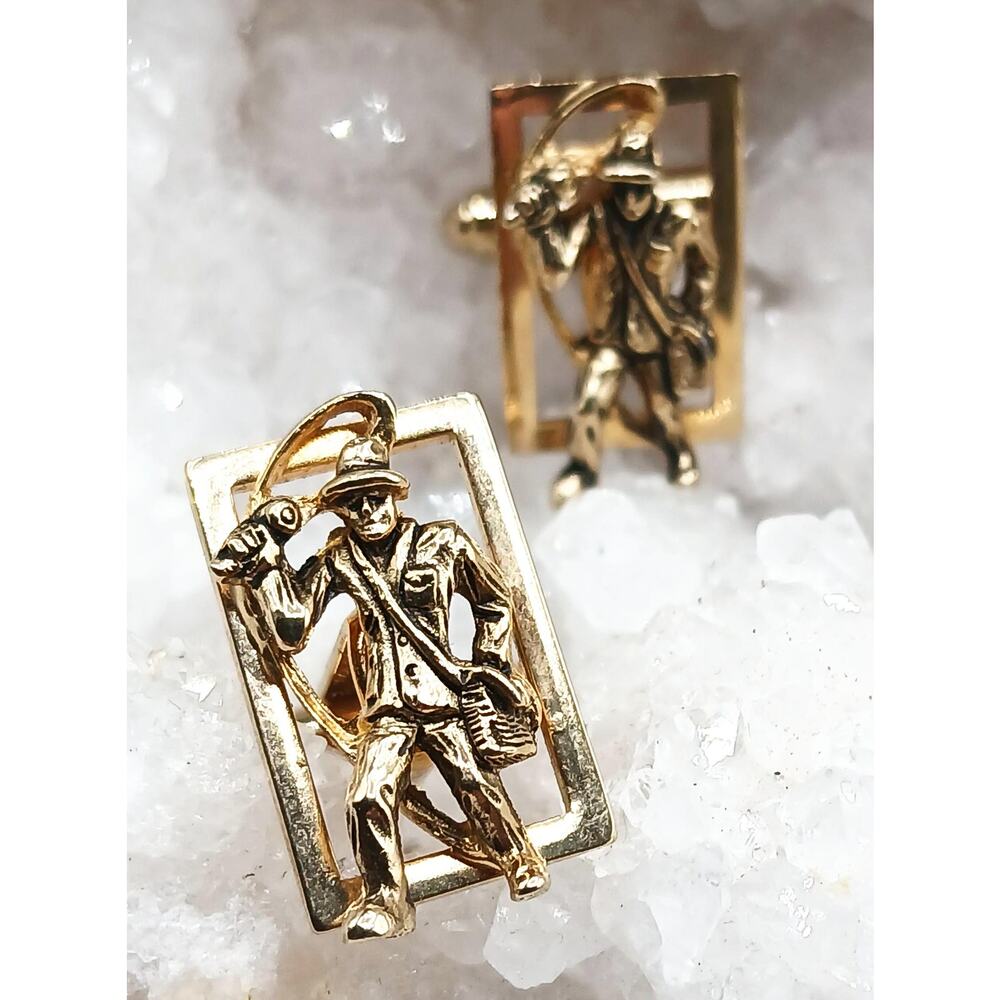 Vintage Gold Tone Fly Fishermen Cufflinks